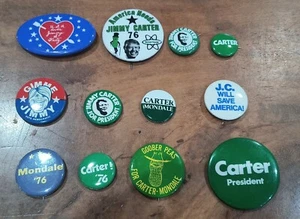 12 pc Buttons Pins 1976 President Jimmy Carter Assorted Save America Goober More - Picture 1 of 4