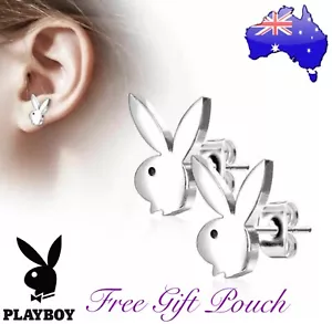 PLAYBOY BUNNY Rabbit Silver Stainless Steel Sexy Stud Earrings Women’s Gift - Picture 1 of 4