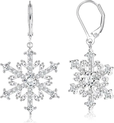 Weihnachten Ohrringe Schneeflocke Silber 925 Damen Brisur baumelnd Geschenkbox - Bild 1 von 4