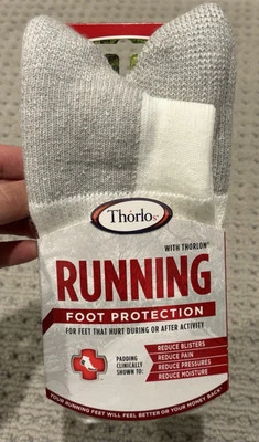 Thorlo Foot Protection Running Crew Socks Unisex White&Gray Size 5.5-8.5M - Image 1 of 3