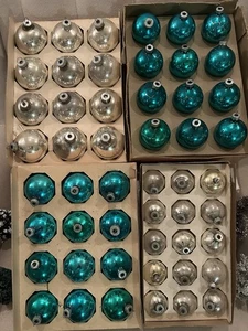 Vintage Shiny Brite & Christmas Ornaments 48 Glas Silber Jadeit 4 Dutzend 60’s �� - Bild 1 von 16