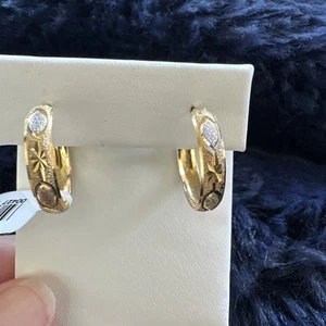 Tri-Color 14K Tri-Diamond Cut Hoops Earrings 9.66-2.90  - Picture 1 of 6