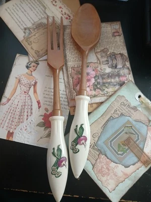 Juego de tenedor y cuchara para servir Lefton Americana Rose vintage Foto 1 de 4