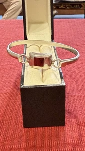 Sterling Silver Mexico Inlaid Blood Red Jasper Side Open Bracelet - Picture 1 of 6