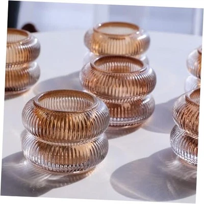  Conjunto de castiçais votivos com nervuras para mesa de casamento, âmbar Tealight 6 marrom - Imagem 1 de 4