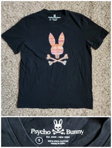 Psycho Bunny Black T-Shirt Men Sz 5 Small Short Sleeve Multicolor Logo - Picture 1 of 10