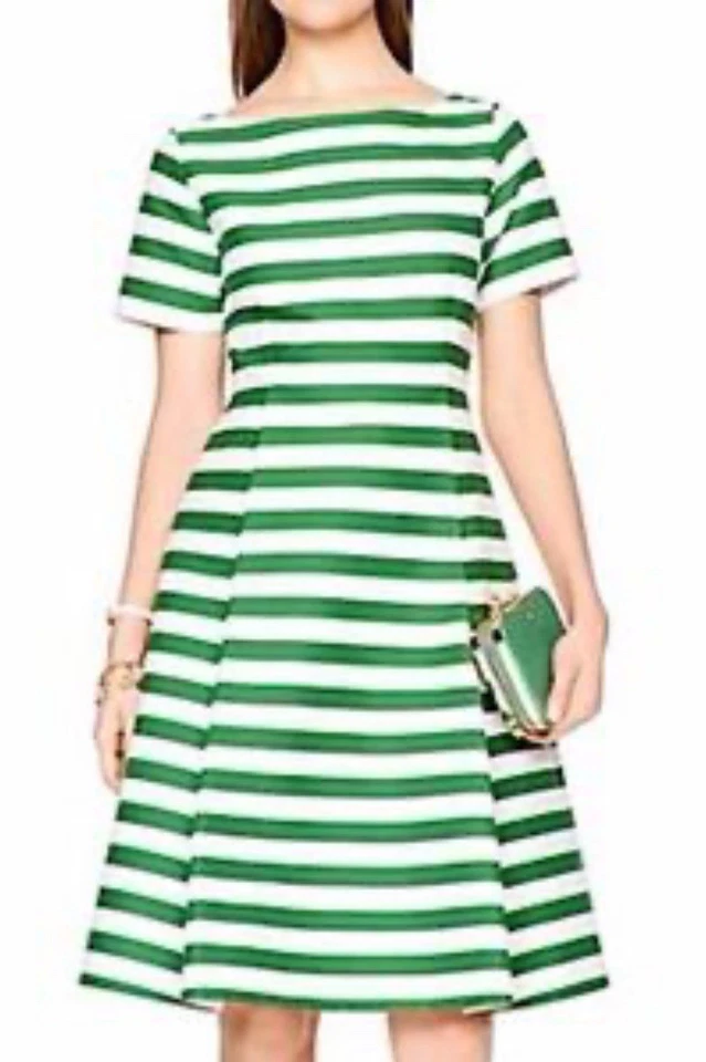 Vestido JackieO Kate Spade Rayas Verde y Blanco Talla 8 (se ajusta como 4) Nuevo sin Etiquetas Foto 1 de 4