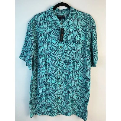 Margaritaville Mens Shirt Large Blue Wave Fish Tropical Button Down Short Sleeve - Image 1 of 4