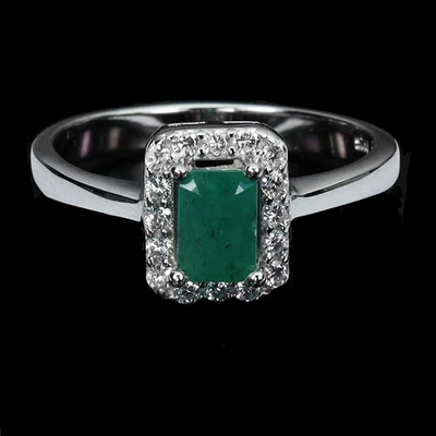 925 Sterling Silver Ring Octagon Emerald 6x4mm Natural Gemstone Jewelry Size 8 - Image 1 of 4