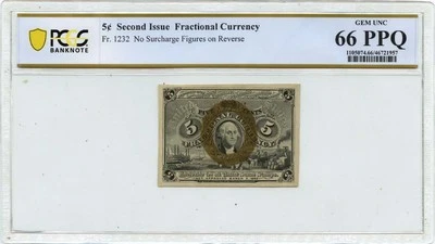 Second Issue 5 Cents Fractional Currency FR#1232 PCGS Gem 66 PPQ - Image 1 of 2