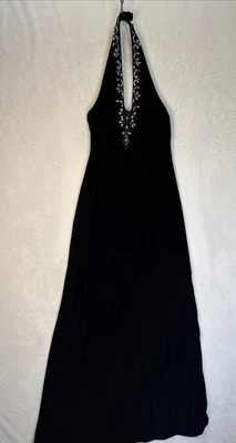 Maxi Vestido Colección De Laru Mujer 3/4 Halter Negro Cuentas Sin Mangas Noche Foto 1 de 4