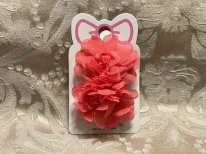 Coral Pink Chiffon Flower Adorable Floral Hair Bow Clip Girl Hair Barrette Set - Picture 1 of 5