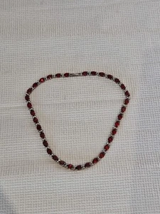Silver Plated Red & Clear Crystal Tennis Necklace - Picture 1 of 14