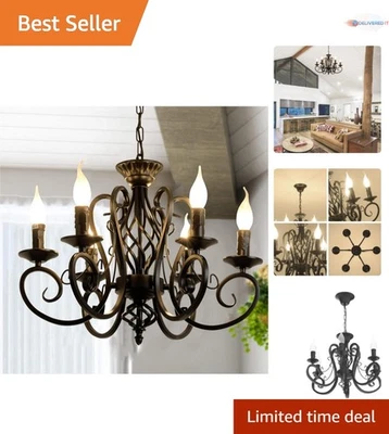 Black Farmhouse Chandelier 6 Lights Iron Vintage Pendant Light Fixture - Image 1 of 4