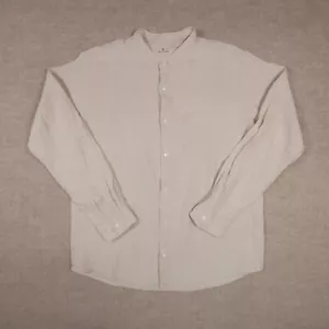 Muji Men's Long Sleeve 100% Linen Medium Tan/Oatmeal Band Collar Button Down - Picture 1 of 19