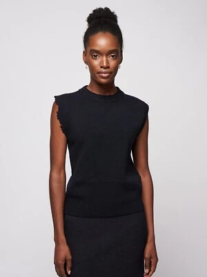 Tibi Anna Merino Wool Sleeveless Distressed Sweater Vest Navy Blue Size XS - Image 1 of 4