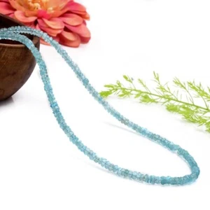 Natural Aquamarine Faceted Rondelle Gemstone Beaded 3-4MM Choker Necklaces 18'' - Picture 1 of 16