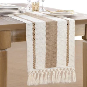 Farmhouse Table Runner Macrame Decor 13x108 Inches Cream & Brown Bicolor Rust... - Picture 1 of 8