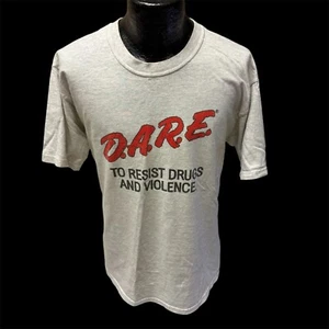 Vintage 80 90's DARE to RESIST DRUGS and VIOLENCE Heather Gray 50/50 T Shirt L - Picture 1 of 5
