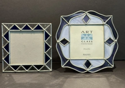 Vintage Lot of 2 Malden Handmade Stained Glass - Glass Art Picture Frames - Image 1 of 4