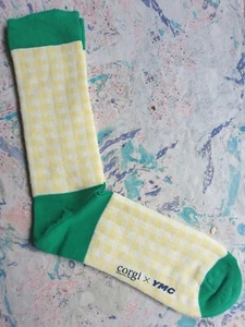 YMC You Must Create X Corgi Womens Welsh Socks Cotton Gingham Check Yellow UK4-7 - Picture 1 of 5