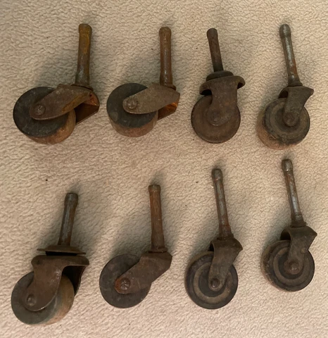 Set of 8 Vintage Wooden Furniture Wheels Casters Wood Cover