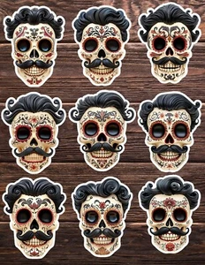 Mustache Skull Die Cut Vinyl Stickers Set Scrapbooking Laptop Waterbottle - Picture 1 of 1