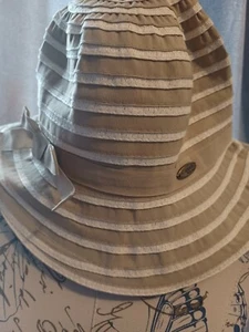Cappelli Strawood Cache Brown Taupe White Wide Sun Hat with Bow and Logo - Picture 1 of 5