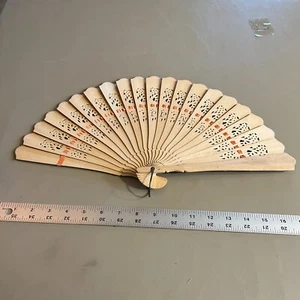 Vintage Wooden Hand Fans Fold Up 1960-1970 Philippines Brown Handcrafted - Picture 1 of 10