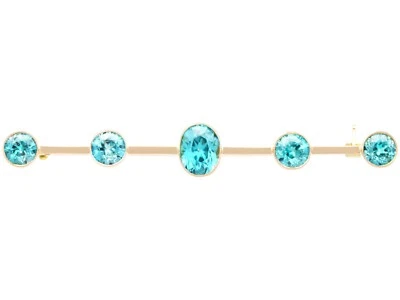 Broche antiguo de barra de oro amarillo de 9 k y circón alto de 5,46 quilates alrededor de 1900 Foto 1 de 4