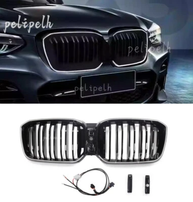 LED Gloss Black Double Slat Car Front Kidney Grill For BMW X3 X3M X4 X4M 22-2024 - Image 1 of 4