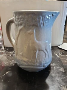 Brush Mccoy Pottery Pitcher Deer & Fawn Blue Fade Coloring Vintage 8 1/2" tall - Picture 1 of 12