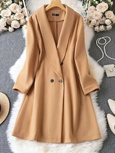 SHEIN Plus Size Double Breasted Shawl Collar Overcoat Color Khaki Size 14 NWT - Picture 1 of 5