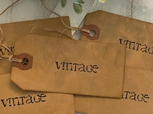 100 Medium word VINTAGE coffee stained Primitive Hang Tags gift price farmhouse - Picture 1 of 4
