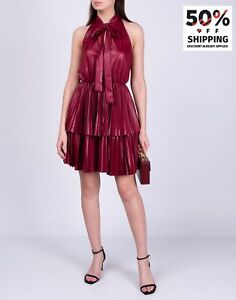 RRP€395 PINKO Pleated Dress IT38 US2 UK6 XS Coated Tie Bow Tiered Made in Italy