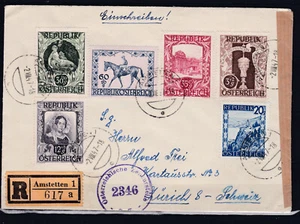 Portorichtig frankierter TOP Reco Auslandsbrief Zensur Schweiz gel. 1947 - Bild 1 von 3