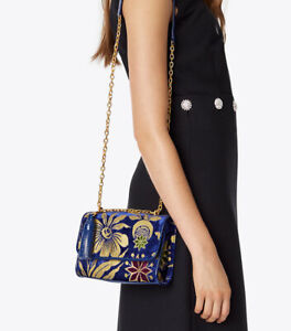 Tory Burch Fleming Floral Convertible Small Shoulder Bag In Velvet Cosmic Floral