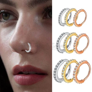 6-10MM Nose Ear Lip Ring Piercing Cubic Zircon 925 Sterling Silver Hoop Earring - Picture 1 of 33