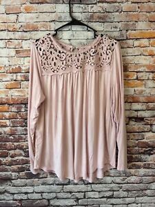 Philosophy Long Sleeve Crochet lace Top Shirt Chalk Pink Light womens size Large