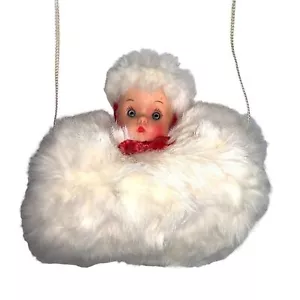 Vintage girl’s Soft White Fur Muff Hand Warmer Doll Hat Hood 1950’s Toy Gift - Picture 1 of 8