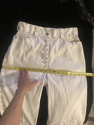 Jeans Vintage Años 70 Disco Western Dorado Tachonado Blanco Cintura Alta Glam Stage Vaquero Foto 1 de 4