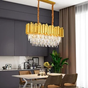 Lámpara de araña moderna de cristal dorado de 3 niveles Flush Mount lámpara de techo para comedor - Imagen 1 de 9
