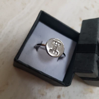 Initial I Diamond Sterling Silver Ring, size T/U, 10 - Image 1 of 4
