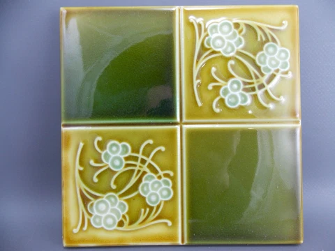 Antique Art Nouveau Majolica Tile  S.19th Tube-lined Belgium Rare Color Cover