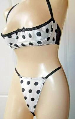 Empire Intimates  2 pc size 34 NIP Bra Half Cup bk/white+ THONG quality MADE USA - Image 1 of 4