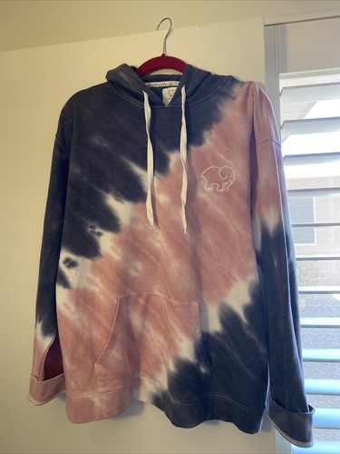OFF WHITE Felpa con cappuccio Ivory Ella Tie Dye rosa e blu navy taglia L nuova con etichette