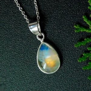 Moonstone Pear Shape Handmade Necklace Solid Silver Vintage Jewelry Wedding Gift - Picture 1 of 10