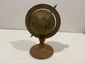 Vintage Old World Desk Top Globe Wood Stand MCM - Picture 1 of 10