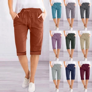 Ladies Drawstring Linen Shorts Womens Summer Longer Half Pants Casual knicker - Picture 1 of 23