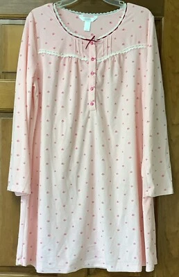 Adonna Womens Long Sleeve Soft Lightweight Fleece Nightgown Pink Fleur Large NWT - Image 1 of 4